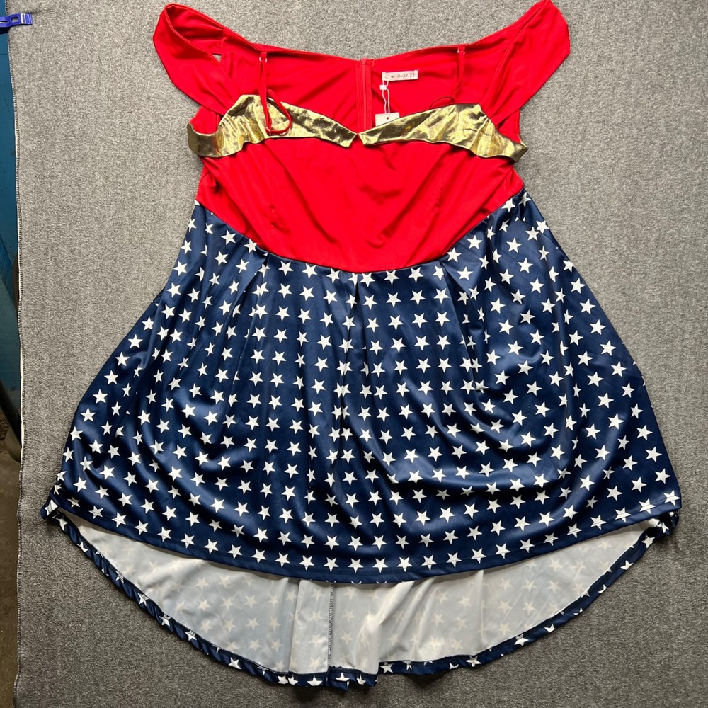 Rosegal Costume Dress Womens 5X Red Blue Wonder Woman Cosplay High Low Star